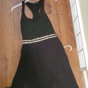Black Chiffon High-Low Dress - L - Rhinestone Romantic Boho